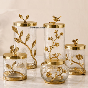 Designer Canister Hammered Glass Storage <b>Jars</b> Solid Marble Lids Brass Knob Eco-Friendly Metal Handmade Minimalist Home - Product Image 6