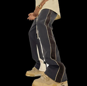 Pantalon de survêtement streetwear ample 100 % coton noir – Nouvelle mode – Pantalon de survêtement en coton pour homme, coupe évasée et ample - Product Image 5