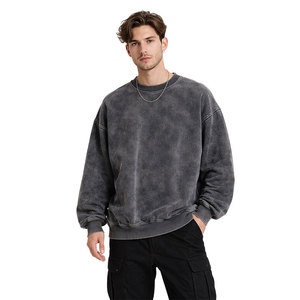 Custom Logo Acid Wash Black <b>Sweatshirt</b> Oversized Crewneck Pullover Premium Cotton Fabric High Quality Streetwear for Men - Product Image 1