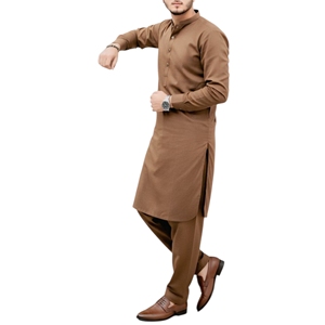 <b>Men's</b> Brown Cotton <b>Kurta</b> Pajama Set Ankle-Length Traditional Casual Wear India Pakistan Style Regular Fit All Seasons - Product Image 3