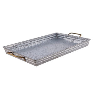 Rustic Galvanized Metal Serving <b>Trays</b> with Wood Handles Rectangular for Serving <b>Cocktails</b> Appetizers Snacks and Other Food - Product Image 4