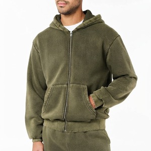 Sweat à capuche zippé pour homme en molleton de coton mélangé de qualité supérieure, avec manches contrastantes, poche kangourou, style décontracté et sportif - Product Image 5