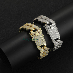สร้อยข้อมือคิวบาเคลือบทอง 18K เงินแท้ S925 ประดับเพชรทรงกลมเจียระไนแบบเหลี่ยมคม  เพชรเลี้ยงในห้องปฏิบัติการ สไตล์ฮิปฮอป สำหรับทุกเพศ เหมาะสำหรับใส่ทุกวัน - Product Image 1