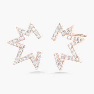 Boucles d'oreilles clous en or massif 14 carats avec diamants de laboratoire taille ronde, motif zigzag, pavé géométrique, bijoux de luxe, prix d'usine - Product Image 5