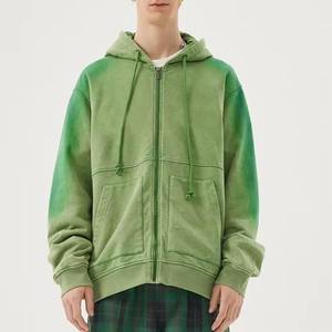 เสื้อฮู้ดดี้ผู้ชายไซส์ใหญ่คุณภาพสูงแบบซิป วินเทจ สีซีดจาง สไตล์ทำสีแบบแอซิดวอช - Product Image 1