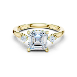 Anillo de Oro Amarillo de 14k con Diseño Minimalista Romántico, Oxidado, con Diamantes de Laboratorio de Corte Asscher Brillante y Corte Redondo en los Laterales, para Mujer - Product Image 1