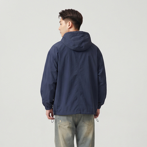 Veste coupe-vent pour homme avec fermeture éclair intégrale, 100% nylon polyester, manches longues, coupe ample, sweat à capuche léger pour homme - Product Image 6