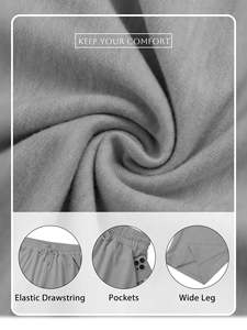 Pantalon cargo gris en molleton à jambe large pour femme, taille haute élastique, fermeture éclair, coupe droite, longueur intégrale, couleur unie, décontracté, pour le travail - Product Image 2