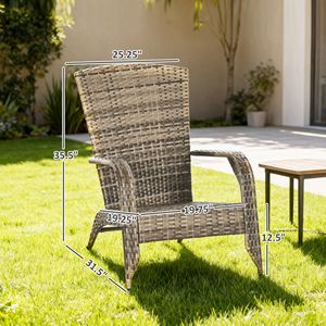 Sedia Adirondack da Esterno per Tutte le Stagioni con Schienale Alto Curvo, in Vimini e Rattan, per Patio ed Eventi, Comoda e Morbida, Ideale per Bracieri - Product Image 2
