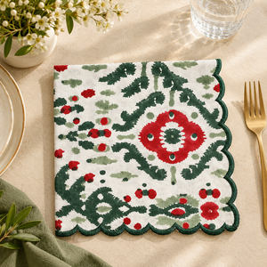 Serviettes en coton carrées traditionnelles RIDHI Premium, bord festonné, brodées, imprimées, faites à la main, durables, réutilisables, lavables - Product Image 1