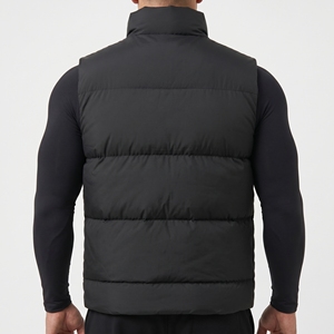 Custom Matte <b>Black</b> Reversible Waterproof 100% Polyester Puffer <b>Vest</b> <b>Men</b> Bodybuilder Fit High Neck Stand Collar Waistcoat - Product Image 4