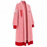 Delta |   Sigma |   Cardigan long en maille chevron pour femme Theta Sorority, ouvert sur le devant, avec poignets côtelés brodés