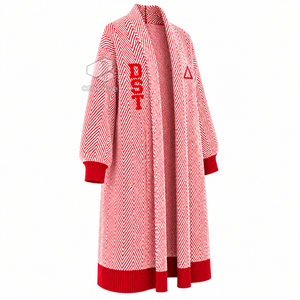 Delta | Sigma | Theta Sorority Women's Longline Herringbone Knit Duster <b>Cardigan</b> Open Front Embroidered Ribbed Cuff <b>Sweater</b> - Product Image 2