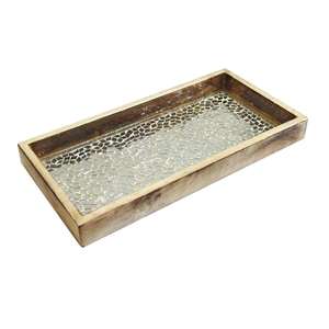 Handmade <b>Wooden</b> Tray Rectangle <b>Solid</b> Color Minimalist Design with Silver Mosaic Inlay Decorative Functional Dishes & Plates - Product Image 2