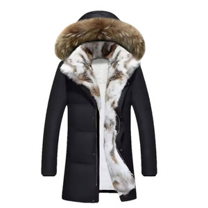 Chaqueta Larga de Plumón para Hombre de Alta Calidad con Capucha de Piel, Resistente al Viento, Estilo Casual, Cierre de Cremallera, Color Negro, Hecha en Pakistán - Product Image 1