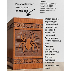 Handcrafted Wooden Urn <b>Box</b> with Spider | Personalized Cremation Urn Memorial <b>Keepsake</b> by AYAANS - Product Image 3