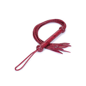 Leather Whip With <b>Red</b> Braided Strips And Knotted Handle - Product Image 1