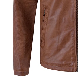 New Winter <b>Men's</b> Genuine Leather <b>Jacket</b> Zipper Style Customized Front Logo <b>Long</b> Sleeves Wholesale Fashion High Quality - Product Image 3