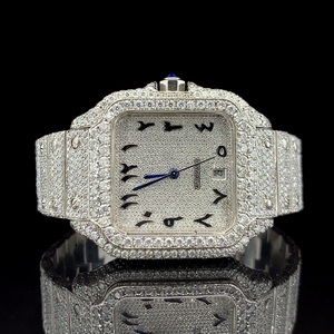 Luxury Iced <b>Watch</b> VVS Moissanite Diamond Fully Paved Arabic Dial Square <b>Case</b> Stainless Steel Bracelet Mechanical Movement <b>Watch</b> - Product Image 1