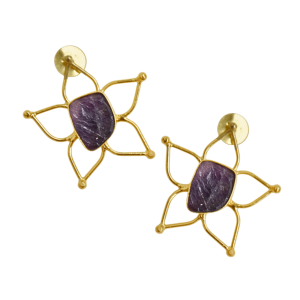 Boucles d'oreilles étoiles plaquées or avec pierre d'améthyste, style bohème, bijoux de mode pour femmes - Product Image 5