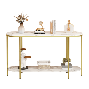 Consolle Moderna a 2 Livelli per Ingresso, Top in Finto Marmo Bianco con Struttura in Metallo Dorato, 107 cm x 29 cm, Ripiano Aperto per Ingressi di Hotel - Product Image 3