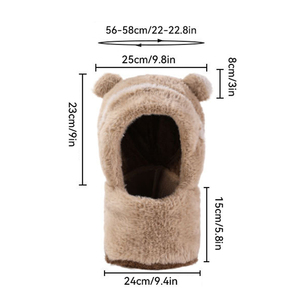 Windproof <b>Cute</b> Adorable <b>Bear</b> Eared Beanie Caps Faux Fur Earflap Hat for Unisex Adults Winter Outdoor Warm Hooded Cap 56-58cm - Product Image 1