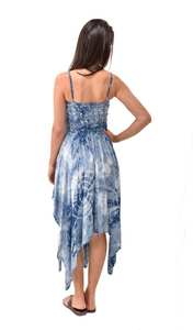 Vestido de verano con efecto fruncido, teñido anudado índigo, de rayón, estilo bohemio hippie y hada - Product Image 2