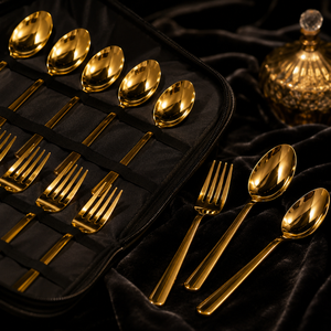 PVD Coated Gold Stainless Steel <b>Spoon</b> & <b>Fork</b> <b>Set</b>-Luxury Cutlery Dishwasher Safe Eco-Friendly Mirror Polish - Product Image 2