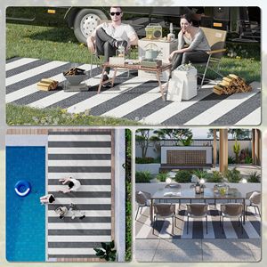 Tappeto Grigio Bianco 9x18 per Esterni, Camper e Patio con Borsa per il Trasporto, Tappeto in Polipropilene per Interni e Sala da Pranzo, Motivo per Corridoio in PVC Riciclato - Product Image 5