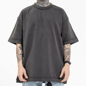 T-shirt en coton uni surdimensionné pour homme, personnalisé avec votre marque, à manches courtes, col rond, décontracté, en jersey tricoté, design simple - Product Image 4