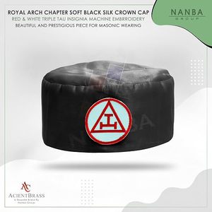 Gorra de la Corona del Arco Real, Negra, de Seda, Bordada a Máquina con Emblema Triple Tau, Regalo Masónico, Tallas S a XXL - Product Image 2