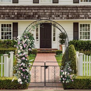 134.5*58.5*213cm Black Iron Arch Courtyard Fence Double Layer with Door Arc Roof & Wrought Iron Outdoor Living Accessory - Product Image 5