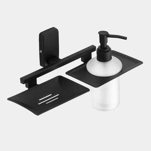 Distributeur de savon mural minimaliste en métal noir avec pompe fluide pour salle de bain - Product Image 2