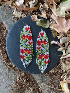 TRENDING <b>Red</b> Carnation Beaded Fringe <b>Earrings</b>: Boho Floral Seed Bead Jewelry FOR GIFT , WEDDING,ANNIVERSARY - Product Image 1