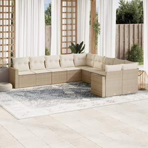 Conjunto de Sofás Modulares Grandes de Ratán Sintético PE Beige para Jardín, Muebles Modulares Cómodos para Exteriores - Product Image 1