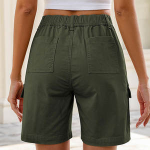 Shorts Casuales de Verano para Mujer, Cintura Alta Elástica, Cierre de Cremallera, Bolsillos, Transpirables, de Secado Rápido, 100% Algodón, Estilo Cargo - Product Image 2