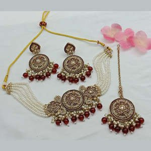 Collar de joyería fina chapada en oro con piedra de cristal y gargantilla de perlas - Product Image 2