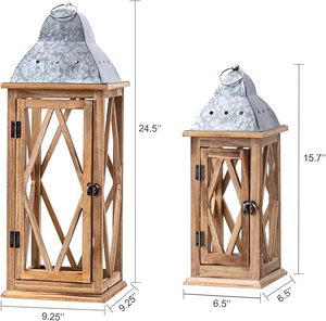 Farol de Madera Vintage, Portavelas Decorativo de Mesa con Tapa Metálica, Decoración Rústica para el Hogar Estilo Granja - Product Image 2