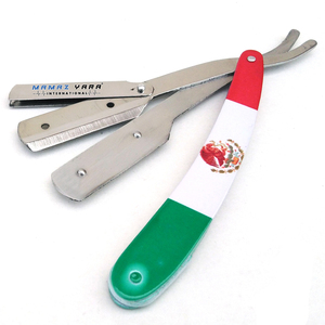 Navaja de afeitar profesional de acero inoxidable con mango de bandera mexicana, tipo Cut Throat, con bloqueo de seguridad, para barbería y afeitado manual - Product Image 3