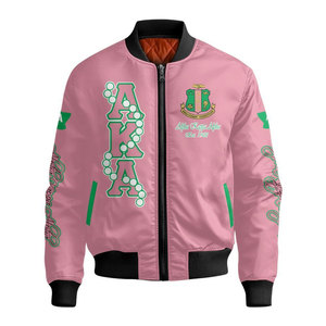 เสื้อแจ็คเก็ตบอมเบอร์ Alpha Aka สีขาว ชมพู เขียว พิมพ์ลายตัวอักษรกรีก พร้อมซิปด้านหน้า สำหรับผู้หญิงและผู้ชาย - Product Image 5