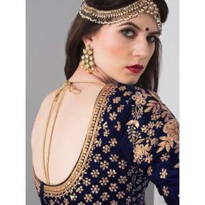 Magnifique Lehenga Choli brodé semi-couture de couleur bleu marine pour les occasions spéciales par Zeel Clothing - Product Image 3