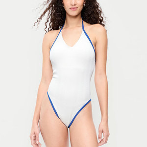 Maillots de bain pour femmes à col personnalisé, couleur unie, sans manches, fabriqués en usine - Product Image 1