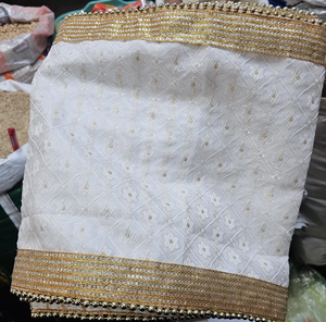 Patka Dupatta de mariage en or blanc 2,5 m avec bordure perlée, étole traditionnelle indienne pour le marié, accessoires de mariage ethniques pour Sherwani - Product Image 1