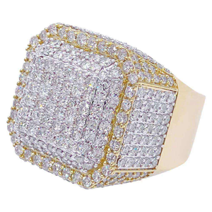 Moissanite <b>Iced</b> Out Two Tone Square Signet <b>Ring</b> Pave Luxury Hip Hop Statement Jewelry for Men - Product Image 1