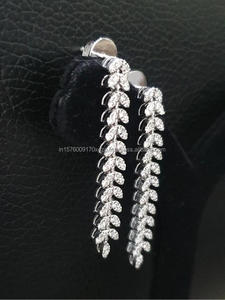 Lab Grown Diamond Leaf Drop Earrings In 925 Sterling <b>Silver</b> Luxury Dangle Jewelry For Women - Product Image 1