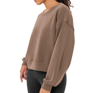 Venta al por mayor de poliéster de algodón de lujo de cuello redondo liso sudadera logotipo bordado personalizado casual pulóver sudadera para mujer - Product Image 3