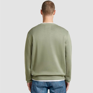 Sweat-shirt à col rond vert olive pour homme, coupe décontractée, en molleton bouclette, avec épaules tombantes - Product Image 2