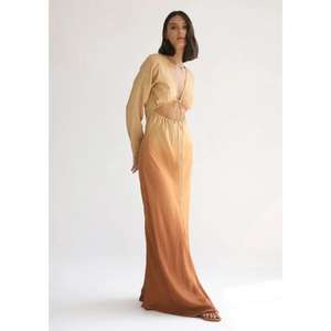 Vestido Largo Maxi para Mujer, Cuello en V Profundo, Color Marrón Degradado, Sin Mangas, 100% Algodón, Estampado Floral, Ecológico, Elegante, para Fiesta o Noche - Product Image 2