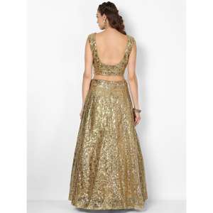 Superbe tenue de fête dorée brodée en filet Lehenga Choli - Product Image 2