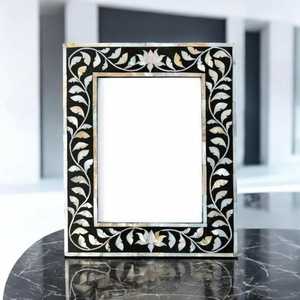 Handmade <b>Black</b> Mother of Pearl Inlay Photo <b>Frame</b> – Floral Vine Design - Product Image 1